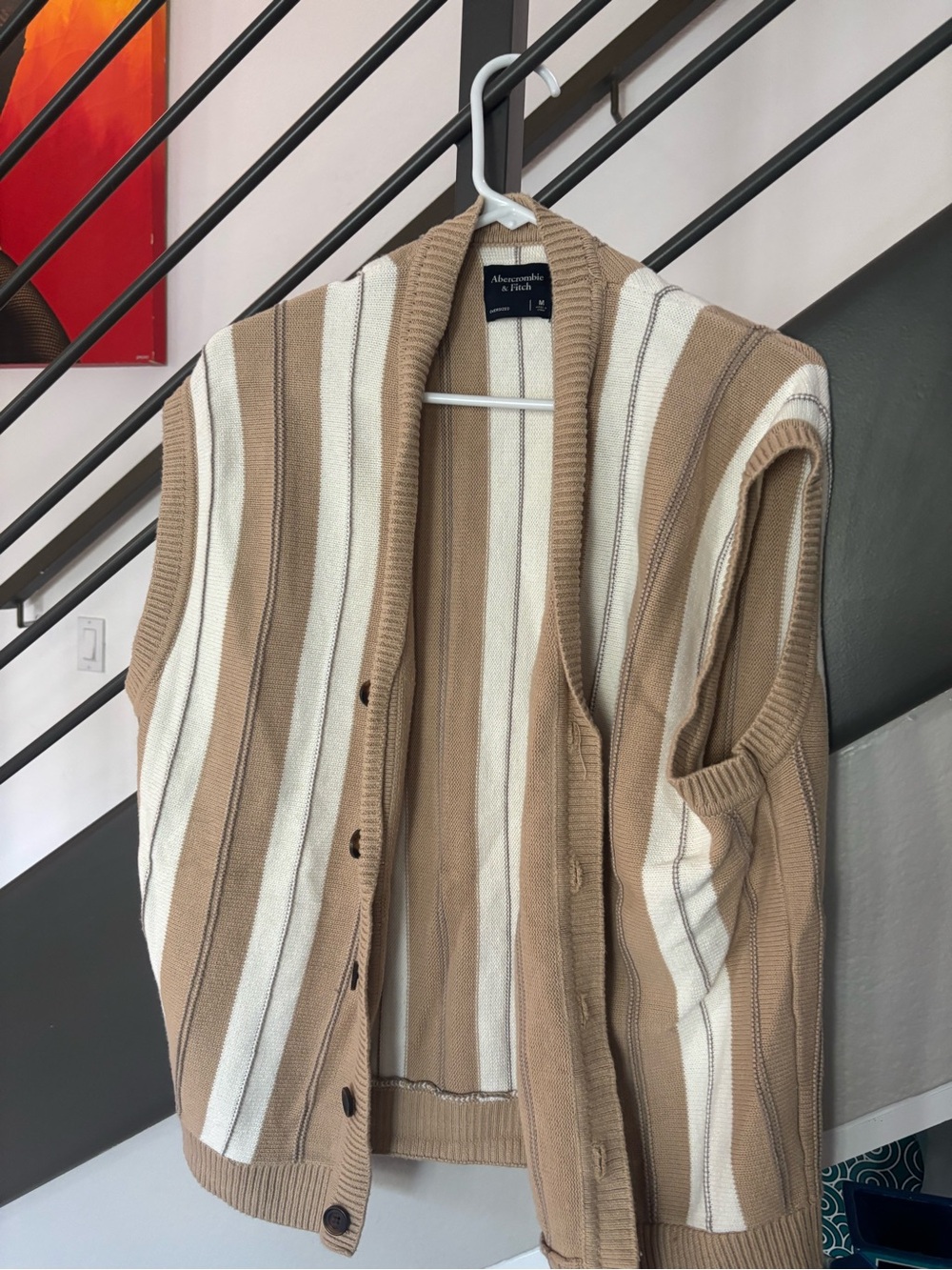 Abercrombie & Fitch Tan and Cream Striped Knit Vest